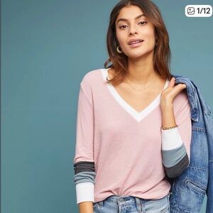 WILDFOX color Blocked Leroy waffle knit V-Neck Tee